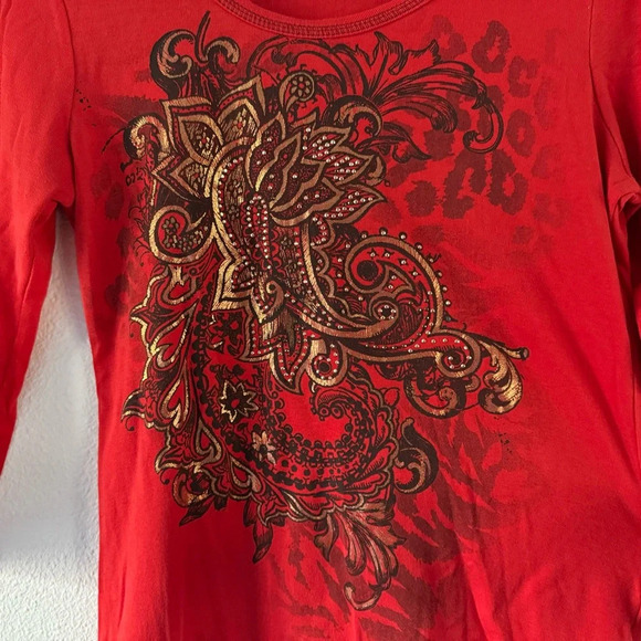 Vintage Graphic Y2K Top Metallic Embellished 90’s Red Shirt Small - Picture 4 of 9
